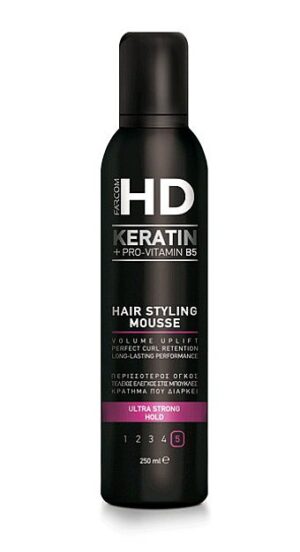 Пяна мус за коса HD с кератин и провитамин B5, със силна фиксация, 250мл