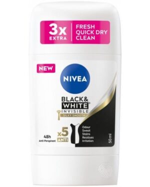 Део стик против изпотяване Nivea Black & White, Silky Smooth, 50мл