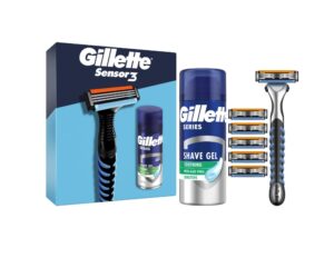 Мъжки комплект Gillette Sensor3 Самобръсначка + 5 резервни ножчета + Гел за бръснене , 75 мл
