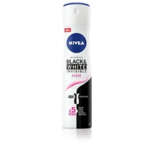 Дамски дезодорант спрей Nivea Black & White Invisible Clear, против изпотяване, 250 мл