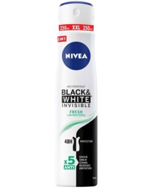Дамски дезодорант спрей Nivea Black & White Invisible Fresh, против изпотяване, 250 мл