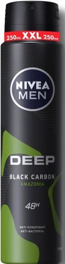 Мъжки дезодорант спрей Nivea NIVEA MEN DEEP BLACK CARBON, против изпотяване, 250 мл