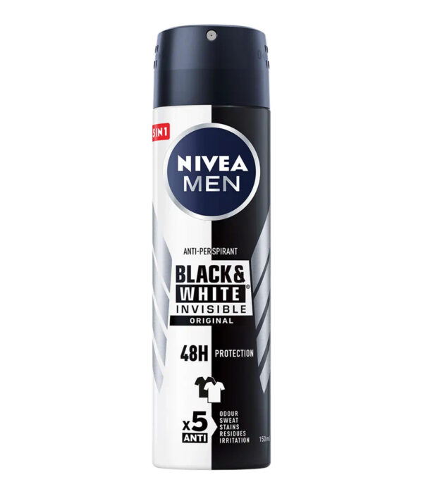 Мъжки дезодорант спрей Nivea NIVEA MEN BLACK & WHITE INVISIBLE, против изпотяване, 150 мл