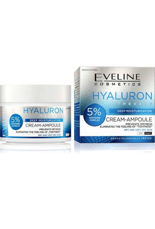 КРЕМ АМПУЛА ЗА ЛИЦЕ EVELINE CREAM-AMPOULE HYALURON, ЗА ДЪЛБОКА ХИДРАТАЦИЯ, 50МЛ