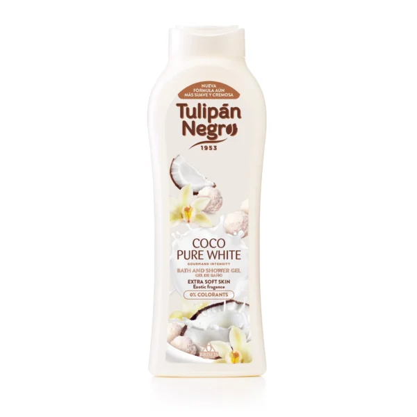 Хидратиращ душ гел за тяло Tulipán Negro Coco Pure White, с аромат на кокос, 650 мл