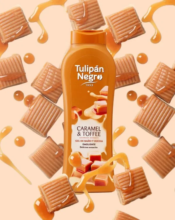 Хидратиращ душ гел за тяло Tulipán Negro Caramel & Toffee, с аромат на тофи карамел, 650 мл