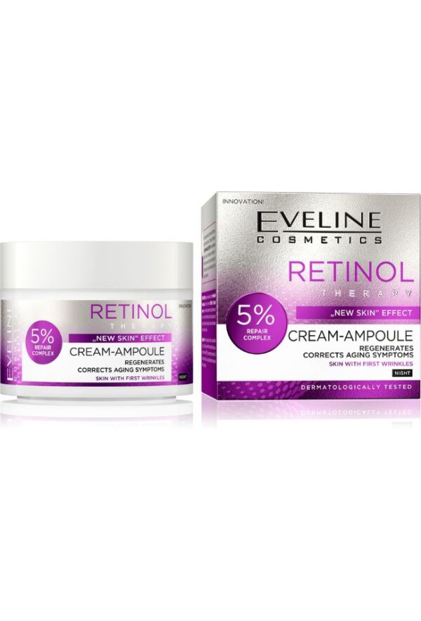 КРЕМ АМПУЛА ЗА ЛИЦЕ EVELINE RETINOL, ЗА ЕФЕКТ „НОВА КОЖА“, 50МЛ