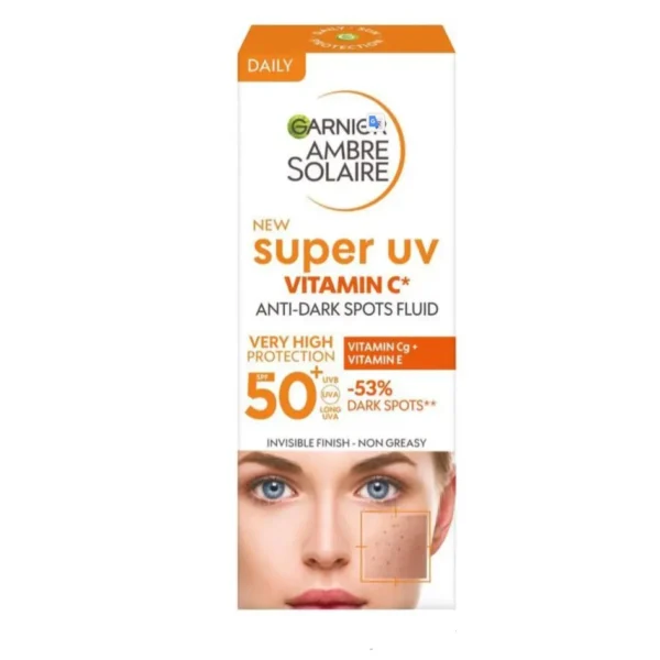 Слънцезащитен флуид за лице Garnier Ambre Solaire Vitamin C, против тъмни петна, 30мл