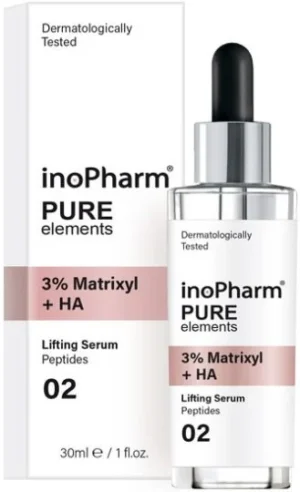 Лифтинг серум за лице INOPHARM PURE ELEMENTS, срещу бръчки, с пептиди и хиалуронова киселина, 30 мл