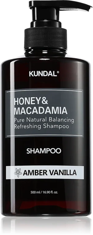 Натурален шампоан за суха и увредена коса KUNDAL Honey & Macadamia Amber Vanilla, 500 мл