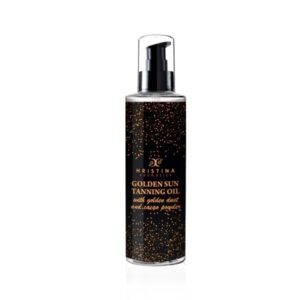 Бронзиращо олио със златен прах за бърз тен на Hristina Cosmetics с какаово и кокосово масло,200 мл