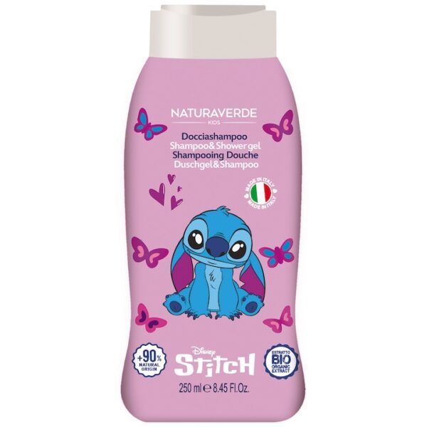Детски шампоан за коса душ- гел NATURAVERDE Stitch, 250 мл