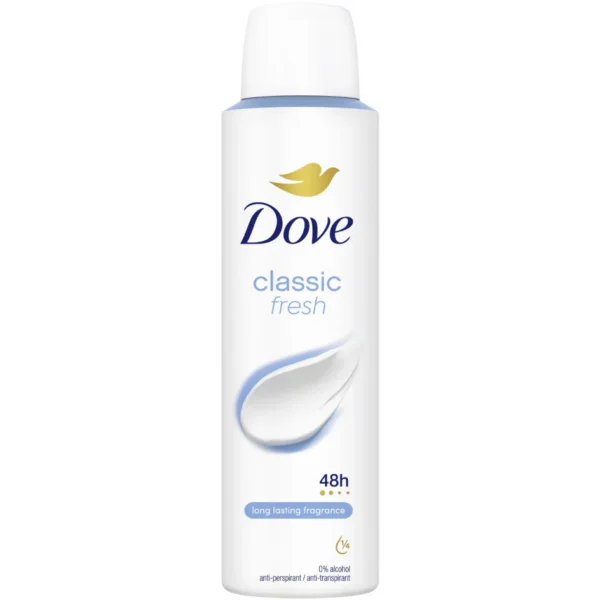 Дезодорант спрей против изпотяване DOVE Classic Fresh за 48-часова защита, 150 мл