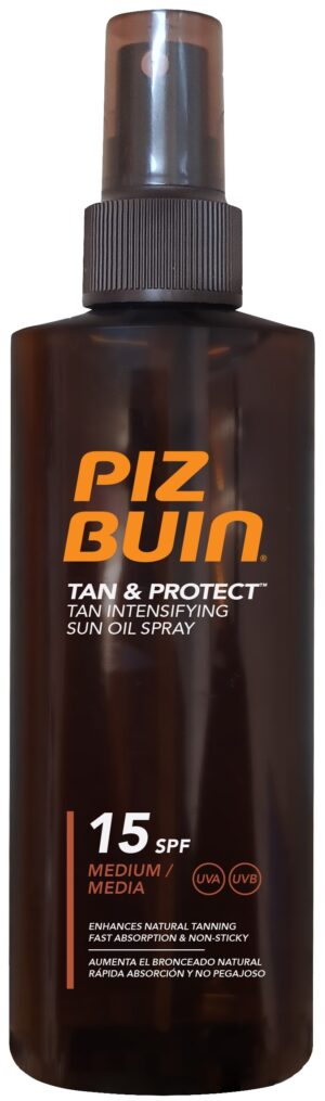 Слънцезащитно олио за тяло SPF 15 с активатор за красив тен Piz Buin Tan & Protect, 150 мл