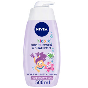 Душ-гел, шампоан и балсам с БИО АЛОЕ ВЕРА NIVEA 3в1, с аромат на горски плодове, 500 мл