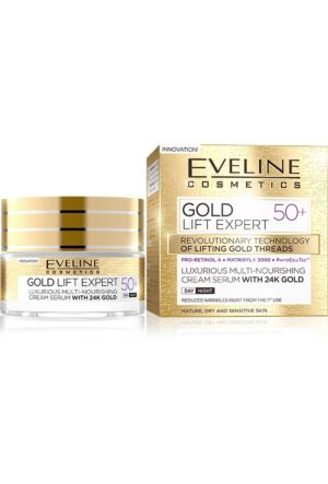 АНТИ-ЕЙДЖ крем- серум EVELINE Gold Lift Expert 50+, с 24 каратово злато, 50 мл