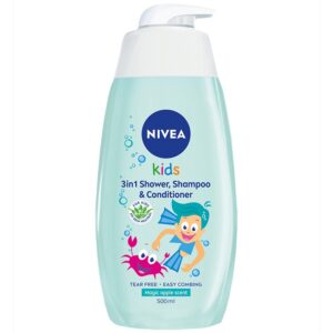 Душ-гел, шампоан и балсам с био алое вера и лайка NIVEA 3в1 Magic Apple, с аромат на ябълка, 500 мл