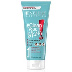 Измиващ гел, пилинг и маска за лице Eveline 3in1 Facial Wash Gel, за мазна и комбинирана кожа, 200 мл