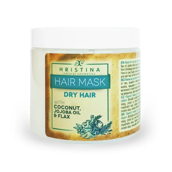 Маска за суха и изтощена коса с лен, кокосово масло и жожоба Hristina Cosmetics, 200 мл