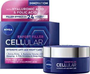 Нощен анти-ейдж крем NIVEA Cellular Expert Filler, с хиалурон, 50 мл