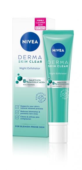 Нощен ексфолиант NIVEA DERMA SKIN CLEAR, със салицилова киселина, 40мл