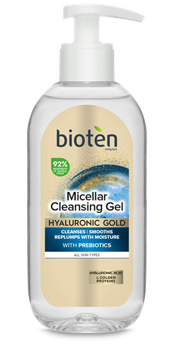 Почистващ гел за лице с хиалурон и златни протеини BIOTEN Hyaluronic Gold, за всеки тип кожа, 200 мл