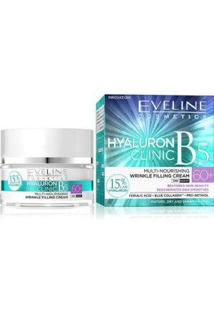 Регенериращ крем за лице за изглаждане на бръчки EVELINE HYALURON CLINIC 60+,с хиалуронова киселина, 50 мл