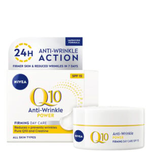 Стягащ дневен крем срещу бръчки Nivea Q10 SPF15, за всеки тип кожа, 50 мл