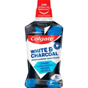 Colgate Plax White + Charcoal – вода за уста с активен въглен за свеж дъх и избелване, 500 мл