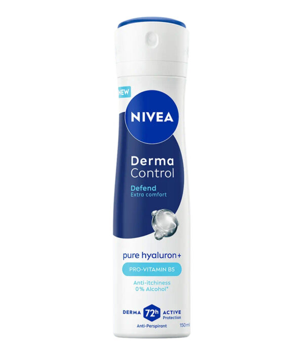 Nivea Derma Control Defend – дамски дезодорант спрей с хиалурон и 72 ч. защита от изпотяване, 150 мл
