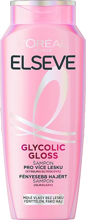 Шампоан Elseve Glycolic Gloss – флакон с грижовна формула за блясък, здравина и мекота на косата.
